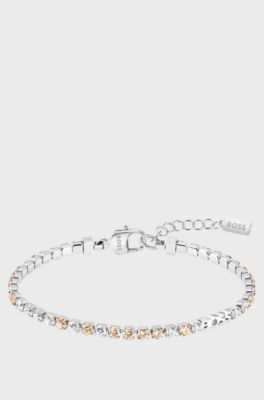 Silver-tone tennis bracelet with clear and champagne crystals, Silver tone