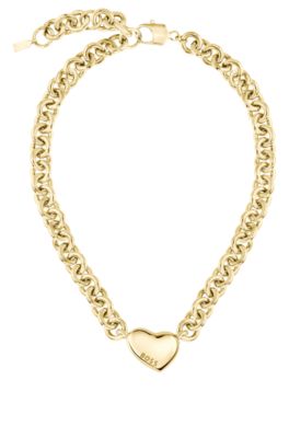 Gold-tone necklace with heart charm, Gold tone