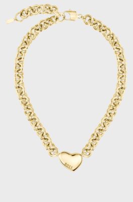 Gold-tone necklace with heart charm, Gold tone
