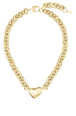 Gold-tone necklace with heart charm, Gold tone