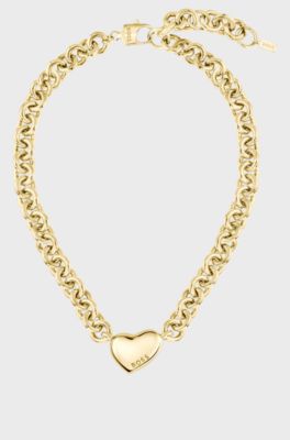 Gold-tone necklace with heart charm, Gold tone