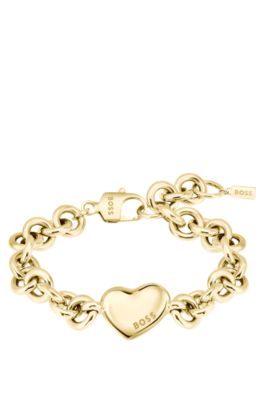 Gold-tone chain bracelet with heart charm, Gold tone