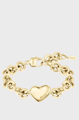 Gold-tone chain bracelet with heart charm, Gold tone
