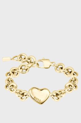 Gold-tone chain bracelet with heart charm, Gold tone