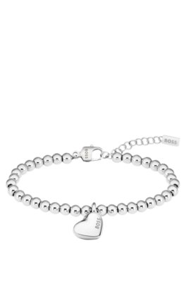 Bracelet à perles argentées et breloque cœur