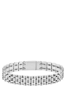 Silver-tone cuff with magnetic logo closure, Silver tone