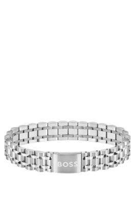 Silver-tone cuff with magnetic logo closure, Silver tone