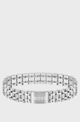 Silver-tone cuff with magnetic logo closure, Silver tone