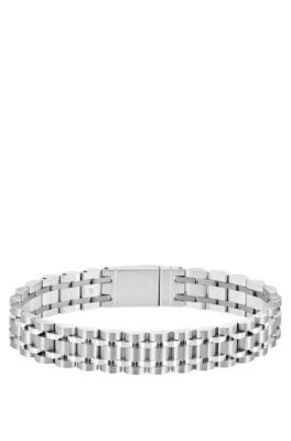 Silver-tone cuff with magnetic logo closure, Silver tone