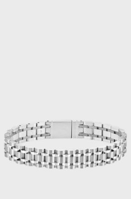 Silver-tone cuff with magnetic logo closure, Silver tone