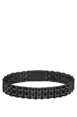 Black-steel cuff with magnetic logo closure, Black