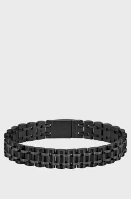 Black-steel cuff with magnetic logo closure, Black