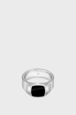 Silver-tone ring with black inset, Silver tone