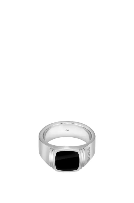 Silver-tone ring with black inset