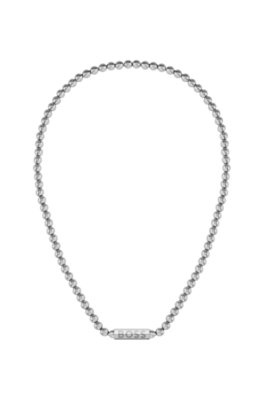 Collier de perles en acier inoxydable brossé avec fermoir octogonal