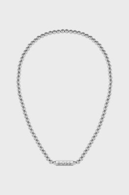 Collier de perles en acier inoxydable bross&eacute; avec fermoir octogonal, Couleur argent&eacute;e