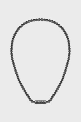 Beaded necklace with branded octagonal closure, Black