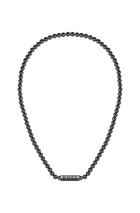Beaded necklace with branded octagonal closure