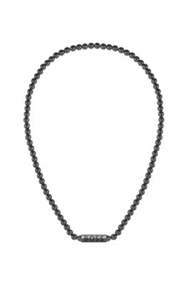 Beaded necklace with branded octagonal closure, Black