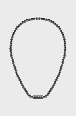 Beaded necklace with branded octagonal closure, Black