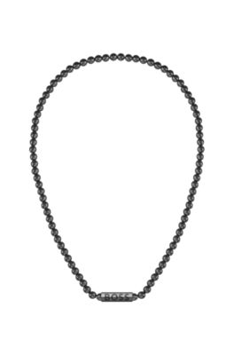 Beaded necklace with branded octagonal closure, Black