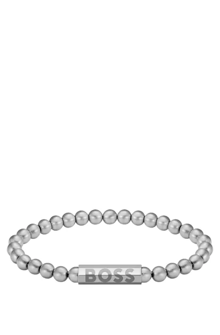 Silver-tone cuff with logo closure