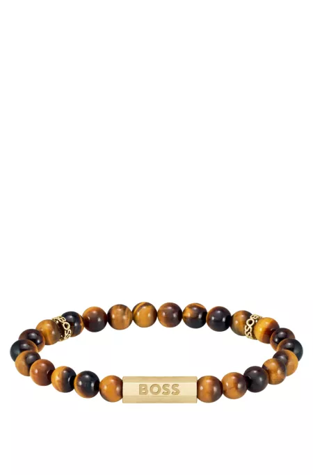 Tiger-eye beaded cuff with branded rondelles