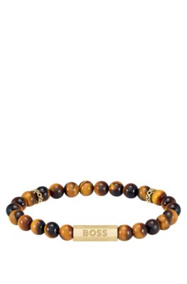 Bracelet à perles œil-de-tigre avec rondelles logotées