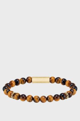 Tiger-eye beaded cuff with branded rondelles, Brown
