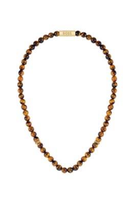 Collier de perles œil-de-tigre avec rondelles logotées