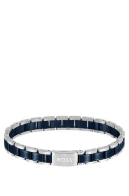 Bracelet en acier plaqué bleu et argenté