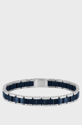 Cuff in silver-tone and blue-plated steel, Silver tone
