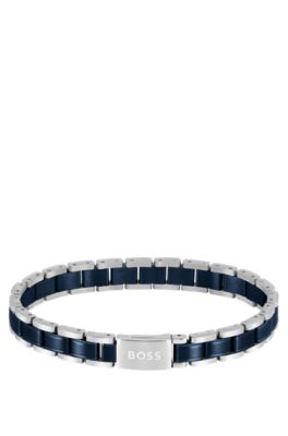 Cuff in silver-tone and blue-plated steel, Silver tone