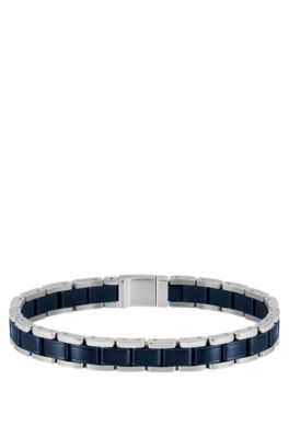 Cuff in silver-tone and blue-plated steel, Silver tone