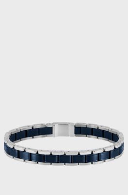 Cuff in silver-tone and blue-plated steel, Silver tone