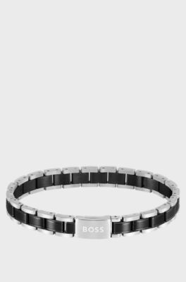 Cuff in black-plated and silver-tone steel, Silver tone