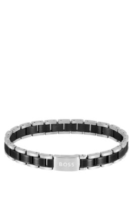 Bracelet en acier plaqué noir et argenté