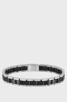 Cuff in black-plated and silver-tone steel, Silver tone