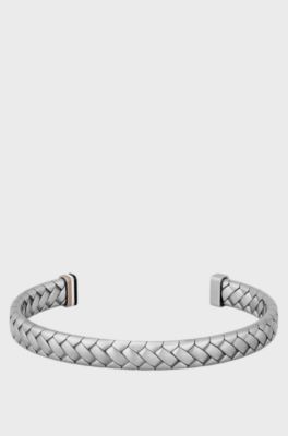 Silver-tone cuff with herringbone pattern, Silver tone