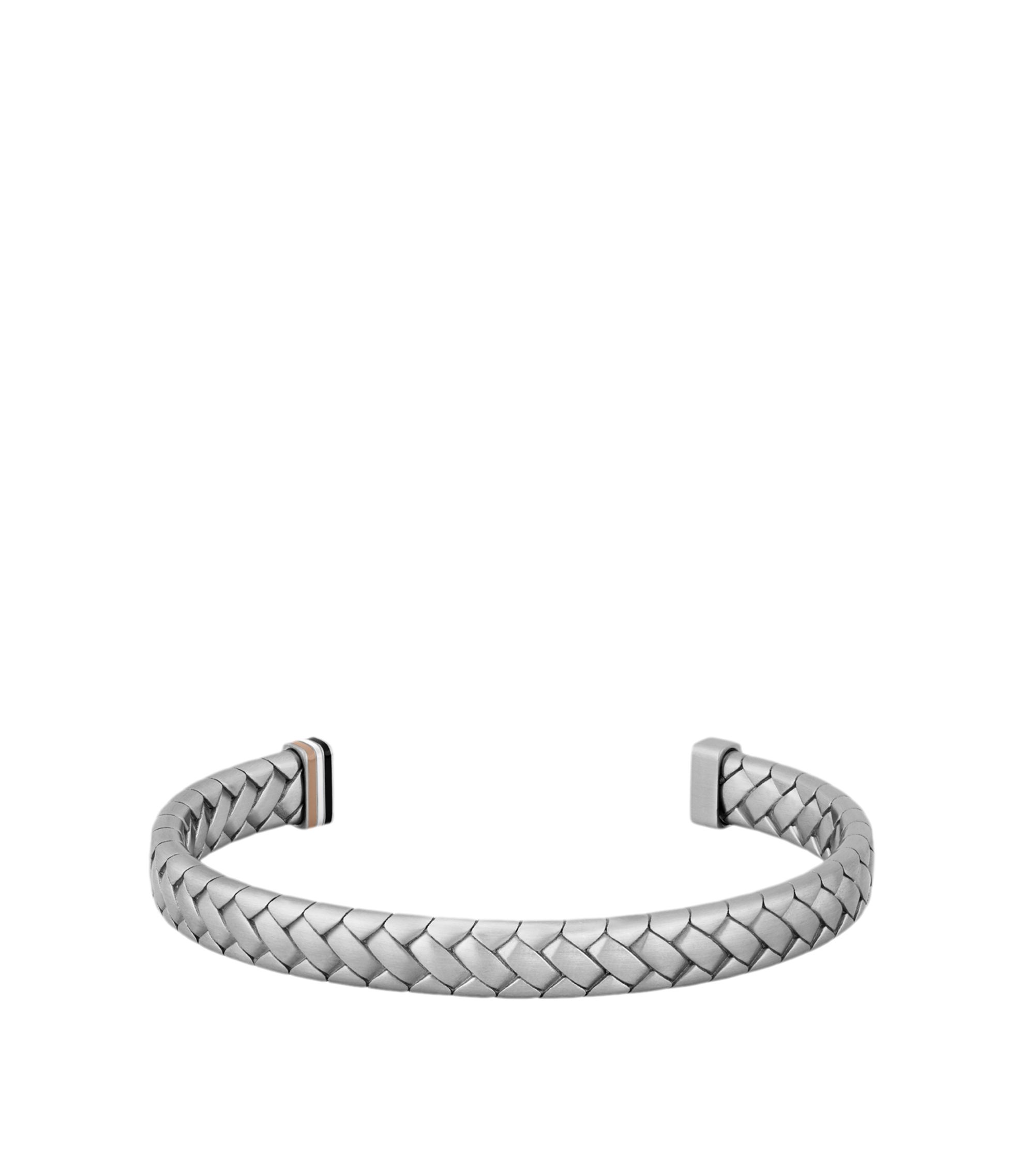 Silberfarbener Armreif mit Fischgrätmuster