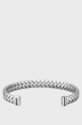 Silver-tone cuff with herringbone pattern, Silver tone