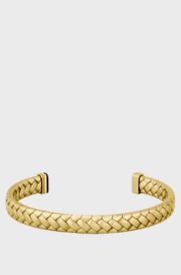 Gold-tone cuff with herringbone pattern, Gold tone