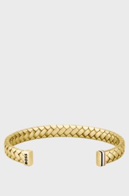 Gold-tone cuff with herringbone pattern, Gold tone