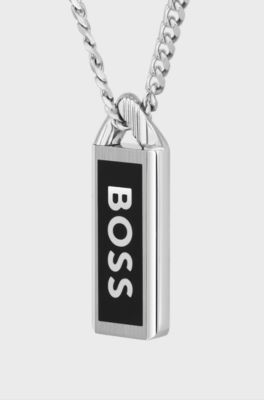 Necklace with logo plate, Silver tone
