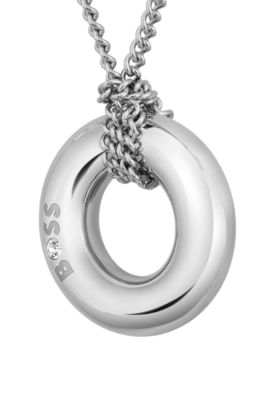 Naszyjnik w&nbsp;srebrnym odcieniu z&nbsp;koluszkiem z&nbsp;logo, srebrny odcień