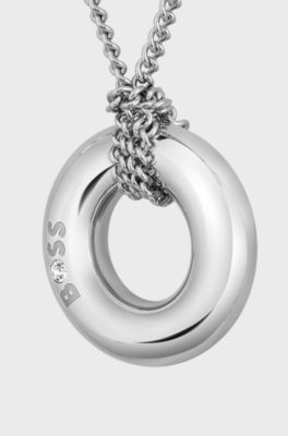 Silver-tone necklace with logo hoop, Silver tone
