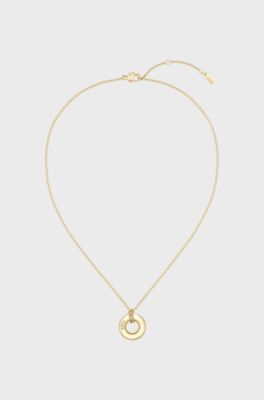 Goldfarbene Halskette mit Logo-Ring, Goldfarben