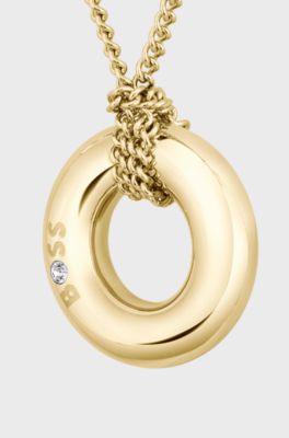 Goldfarbene Halskette mit Logo-Ring, Goldfarben