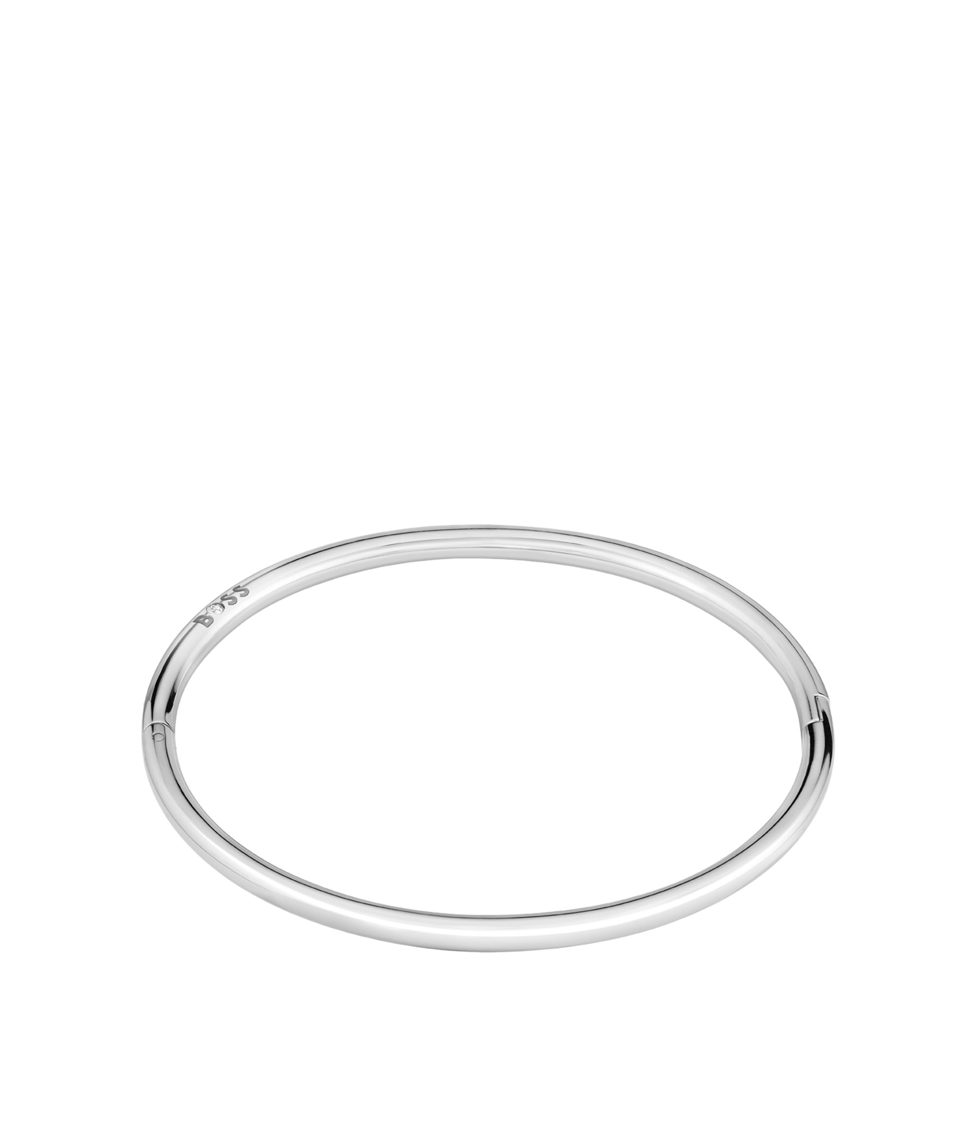 Silberfarbener Armreif mit Logo-Detail