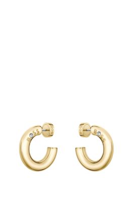 Gold-tone hoop earrings with logo detail, Gold tone